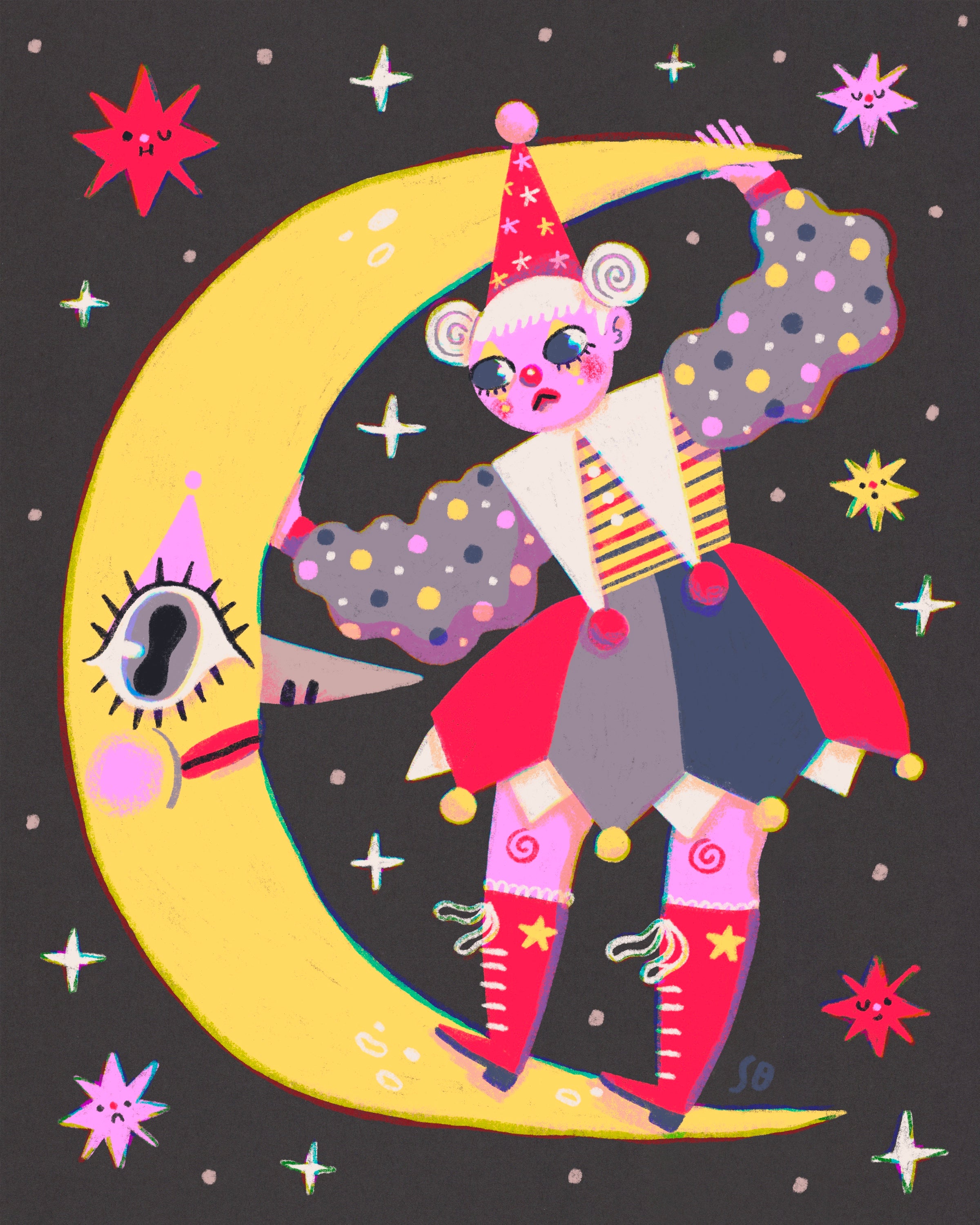 The Moon Is A Clown - Print