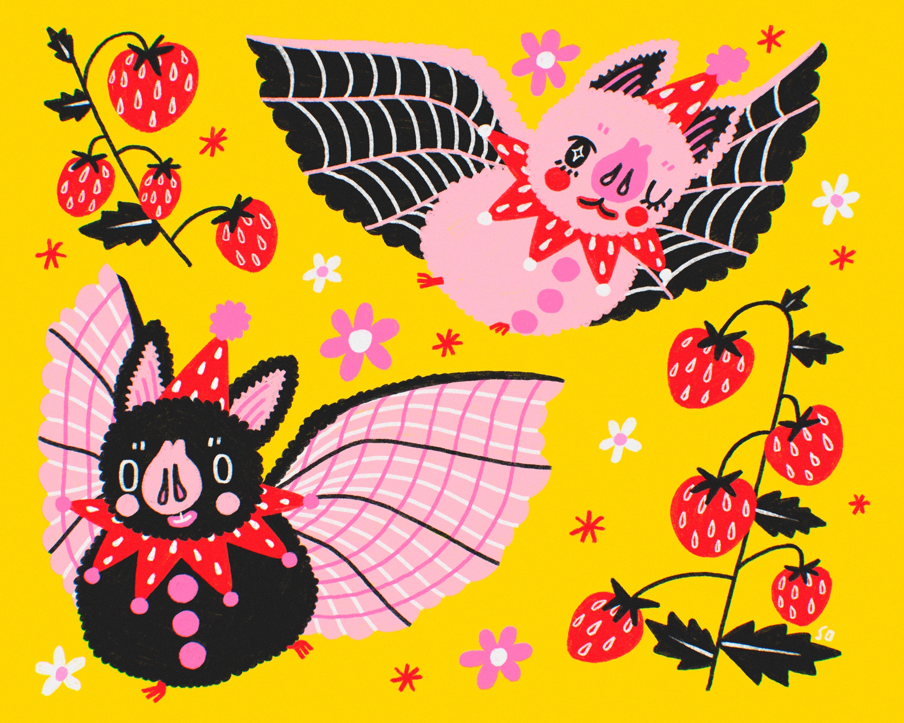 Strawberry Bats - Print