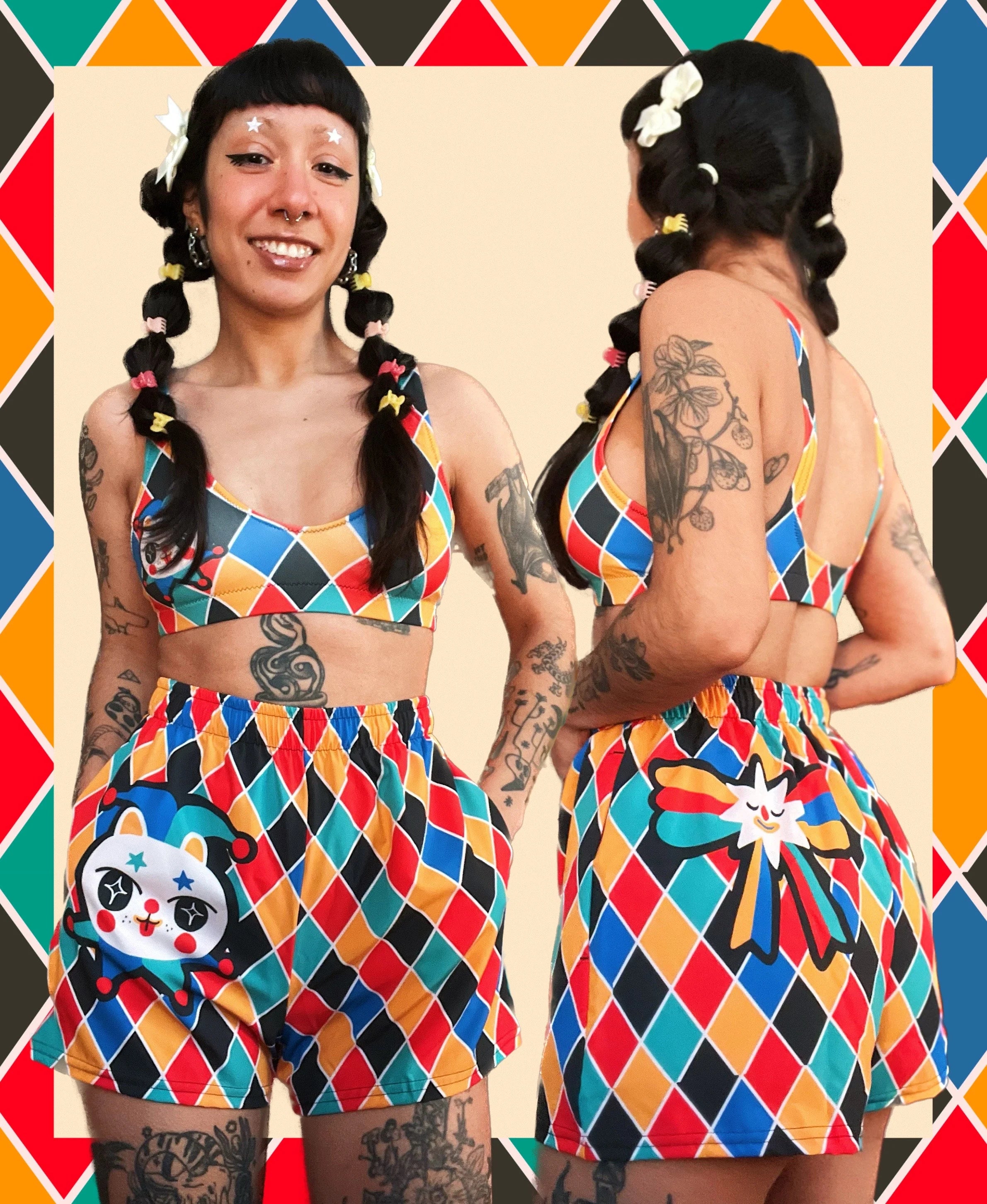 Harlequin Cat - Short Shorts